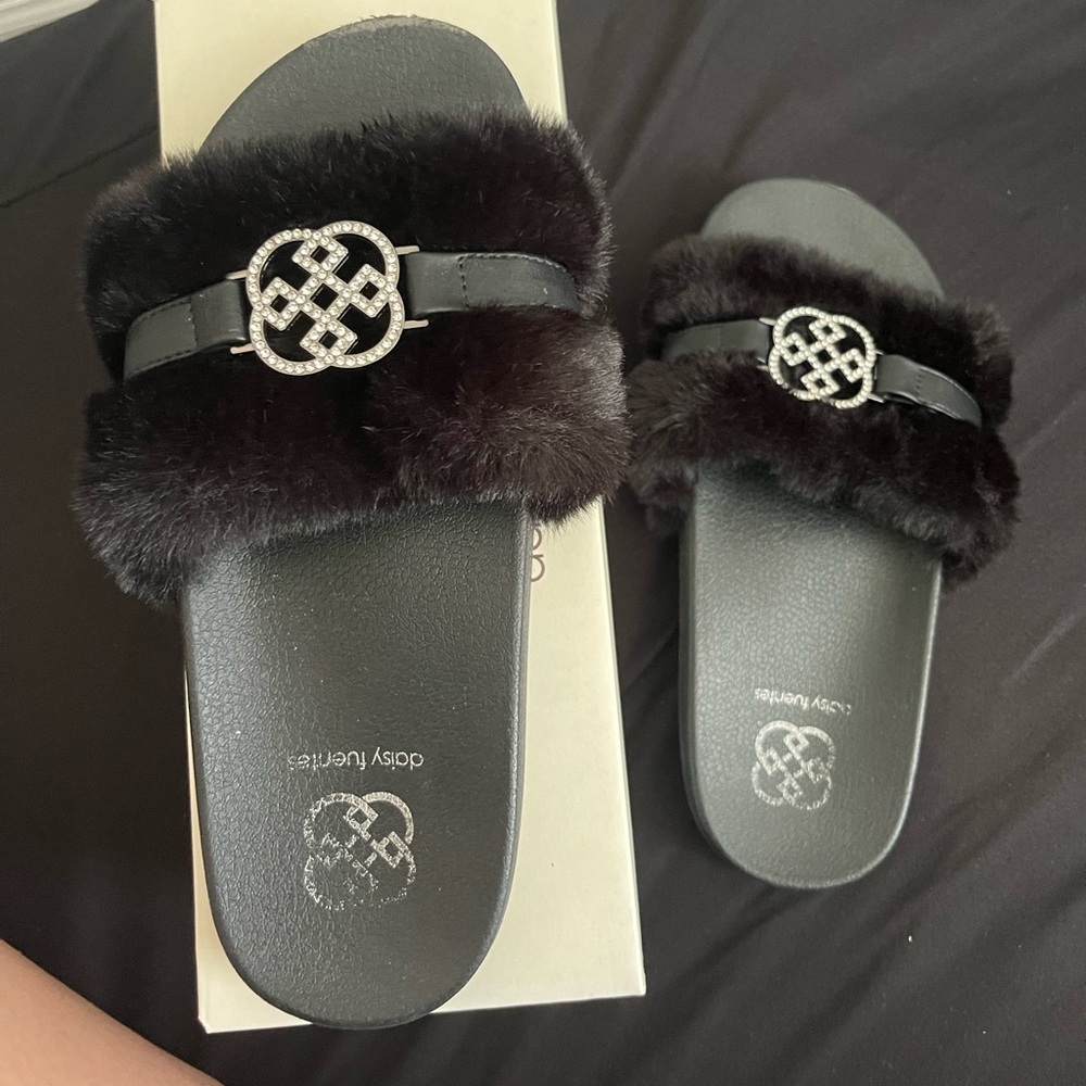 Fluffy black slides